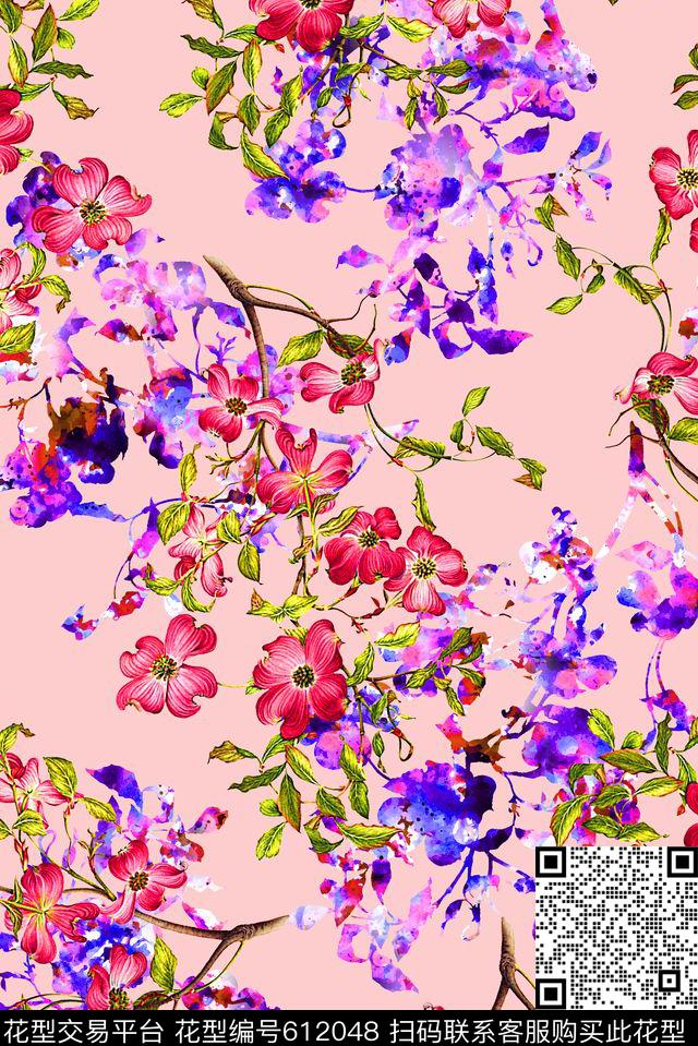 时尚大牌女装裙子印花抽象渐变纹理花卉时尚大牌中国风印花数码印花华亿平台下载（图片编号: 612048） - 瓦栏（Walan）