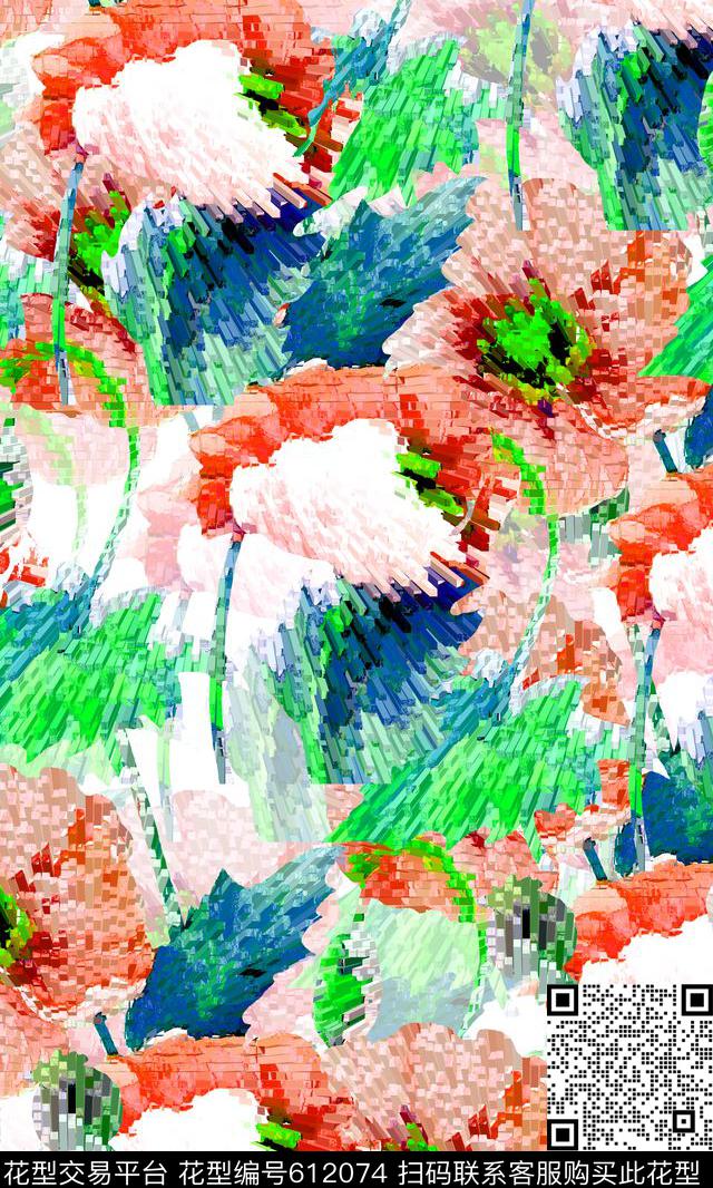 写意花卉花卉水彩风格数码印花华亿平台下载（图片编号: 612074） - 瓦栏（Walan）