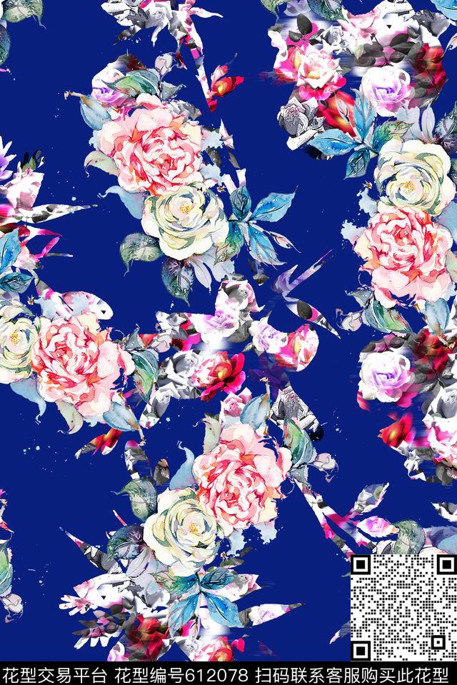 时尚手绘玫瑰花印花时尚大牌女装裙子印花时尚外套印花数码印花华亿平台下载（图片编号: 612078） - 瓦栏（Walan）