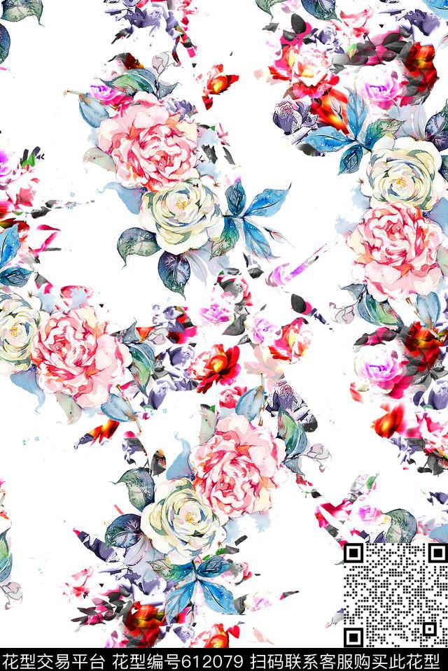 时尚手绘玫瑰花印花时尚大牌女装裙子印花时尚外套印花数码印花华亿平台下载（图片编号: 612079） - 瓦栏（Walan）