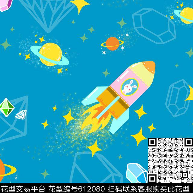 太空卡通星空传统印花华亿平台下载（图片编号: 612080） - 瓦栏（Walan）