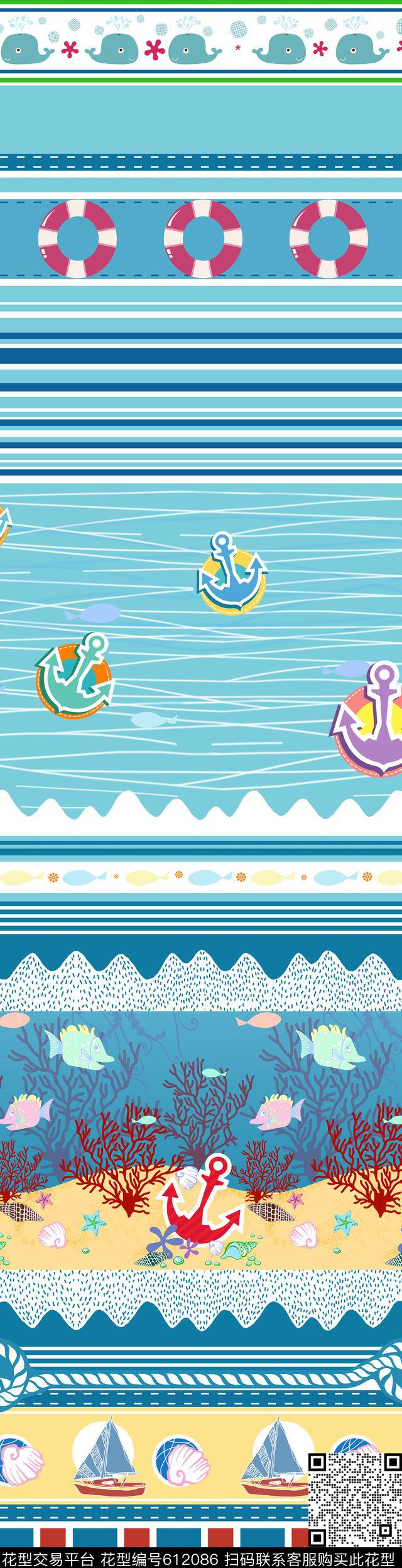 沙滩航海卡通数码印花华亿平台下载（图片编号: 612086） - 瓦栏（Walan）