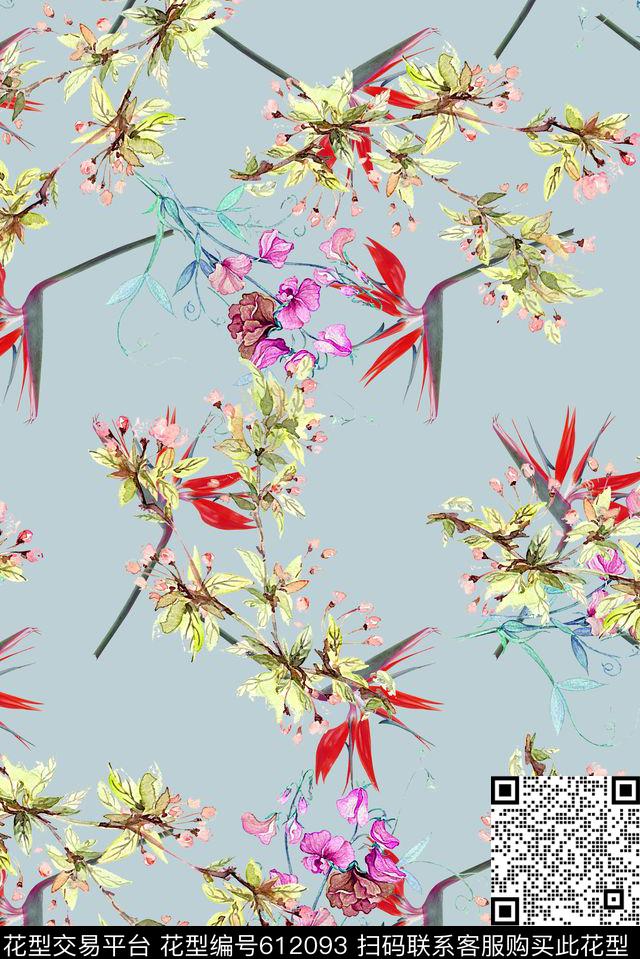 时尚手绘小碎花印花时尚女装裙子印花时尚大牌中国风印花数码印花华亿平台下载（图片编号: 612093） - 瓦栏（Walan）