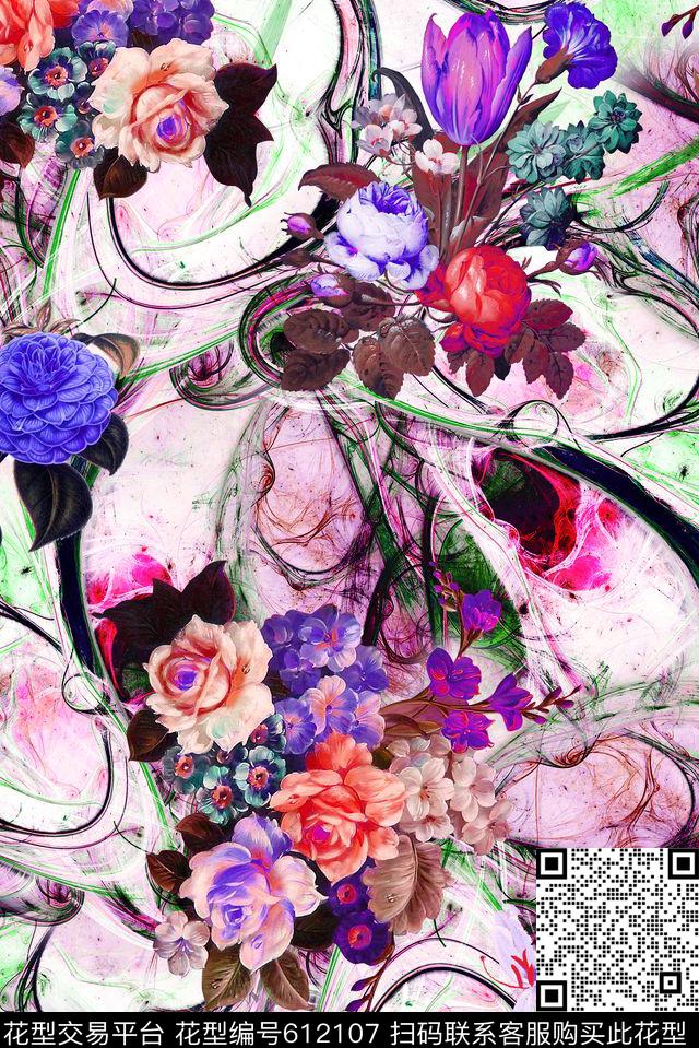 抽象肌理油画印花华亿平台下载（图片编号: 612107） - 瓦栏（Walan）