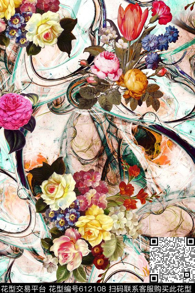 抽象肌理油画印花华亿平台下载（图片编号: 612108） - 瓦栏（Walan）