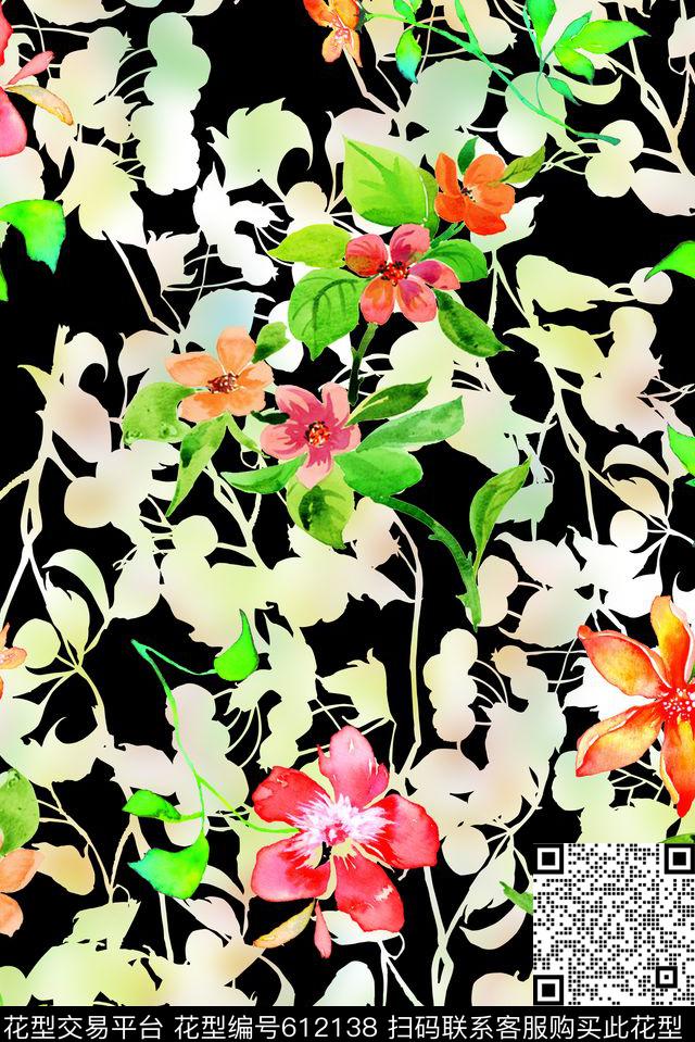 时尚手绘小碎花抽象渐变纹理印花时尚女装裙子印花数码印花华亿平台下载（图片编号: 612138） - 瓦栏（Walan）