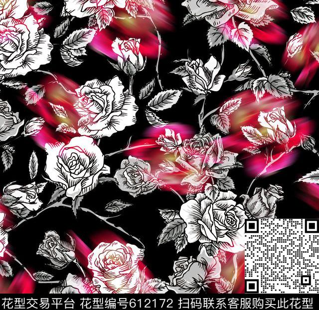 玫瑰花时尚大方数码印花华亿平台下载（图片编号: 612172） - 瓦栏（Walan）
