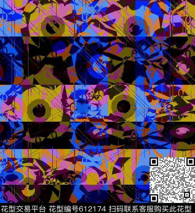 抽象几何时尚流行女装数码印花华亿平台下载（图片编号: 612174） - 瓦栏（Walan）