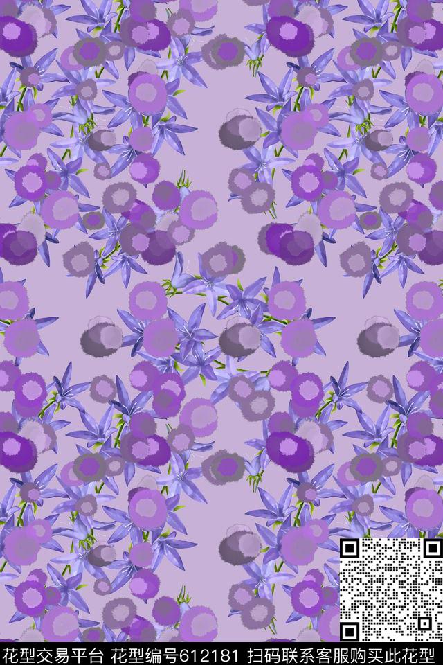 碎碎花卉风格花卉水彩滴数码印花华亿平台下载（图片编号: 612181） - 瓦栏（Walan）