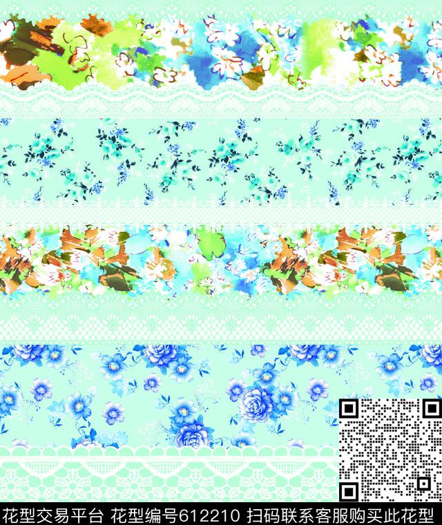 手绘花卉欧美时尚几何数码印花华亿平台下载（图片编号: 612210） - 瓦栏（Walan）