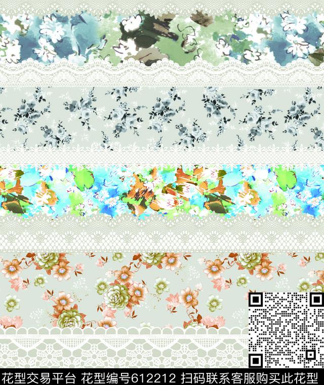 手绘花卉欧美时尚几何数码印花华亿平台下载（图片编号: 612212） - 瓦栏（Walan）