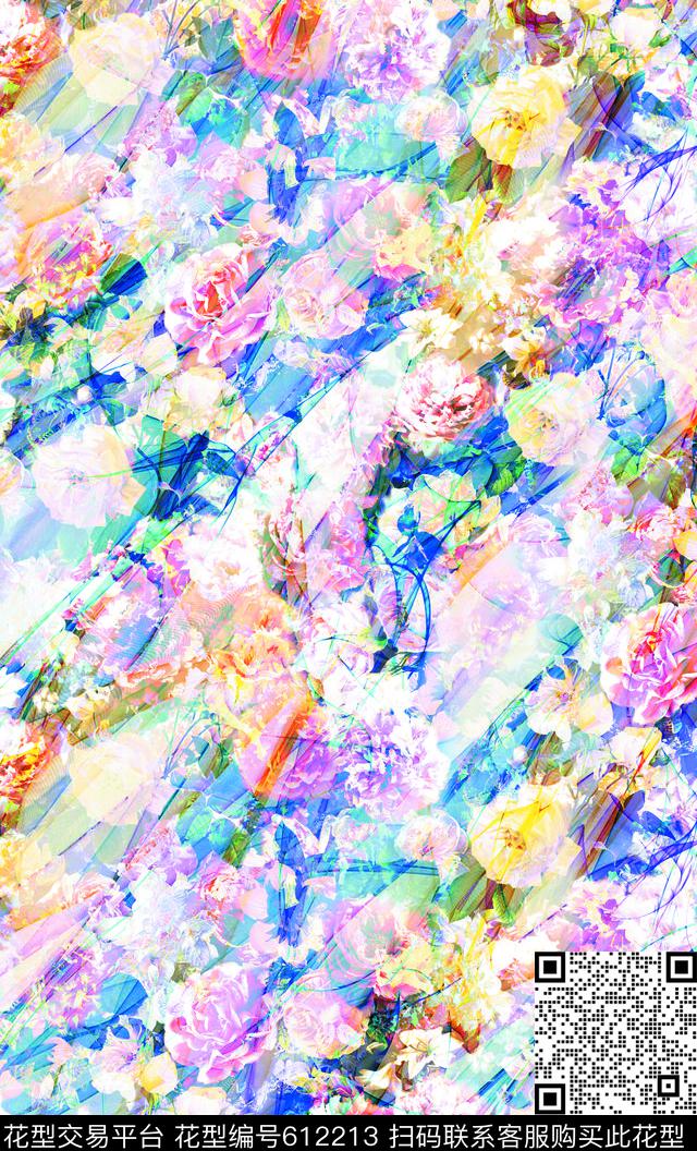 玫瑰欧美时尚手绘花卉数码印花华亿平台下载（图片编号: 612213） - 瓦栏（Walan）