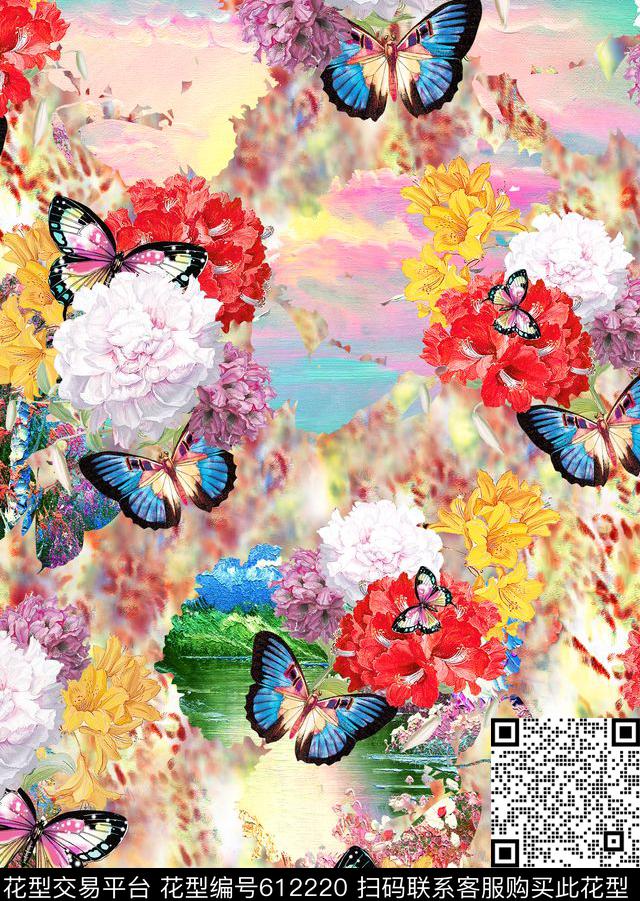 欧美时尚小碎花玫瑰数码印花华亿平台下载（图片编号: 612220） - 瓦栏（Walan）