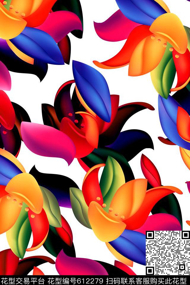 花卉炫彩数码印花华亿平台下载（图片编号: 612279） - 瓦栏（Walan）