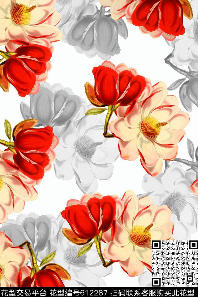 水彩花朵花卉数码印花华亿平台下载（图片编号: 612287） - 瓦栏（Walan）