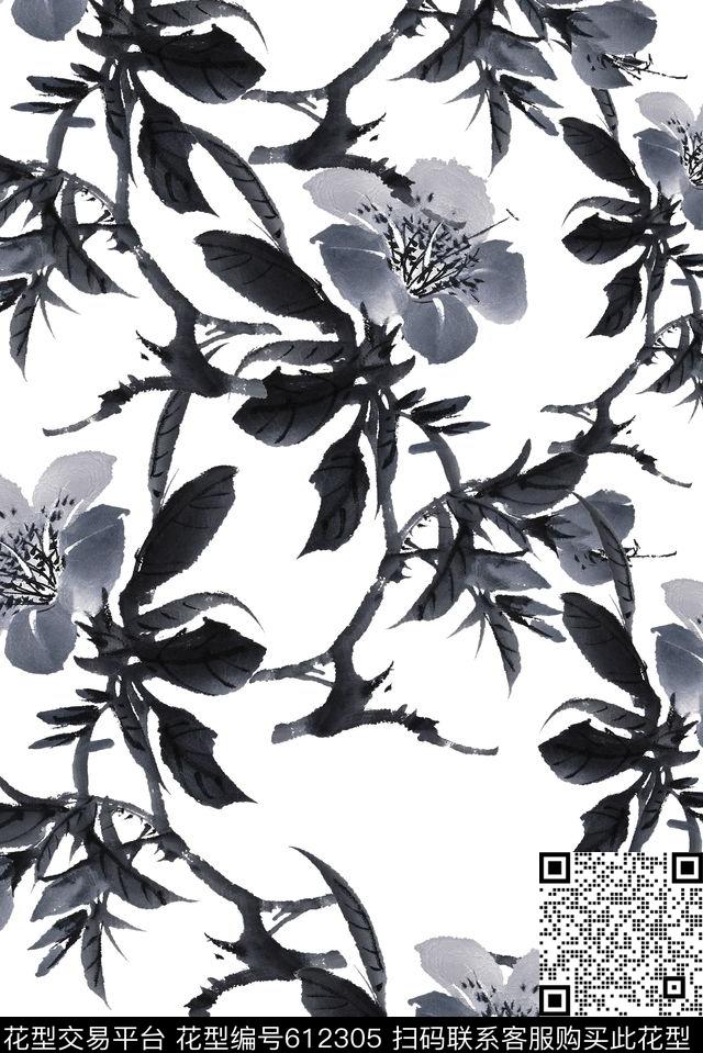 中国风水墨元素数码印花华亿平台下载（图片编号: 612305） - 瓦栏（Walan）