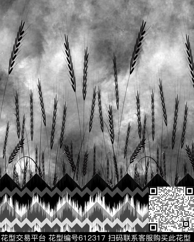 几何图形黑白定位数码印花华亿平台下载（图片编号: 612317） - 瓦栏（Walan）