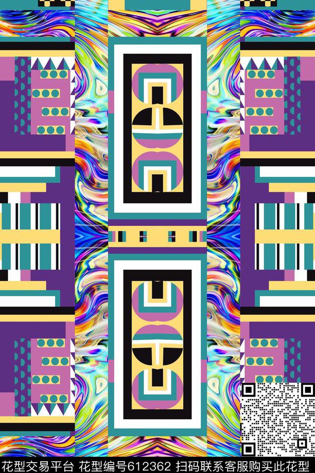 几何花纹拼接数码印花华亿平台下载（图片编号: 612362） - 瓦栏（Walan）