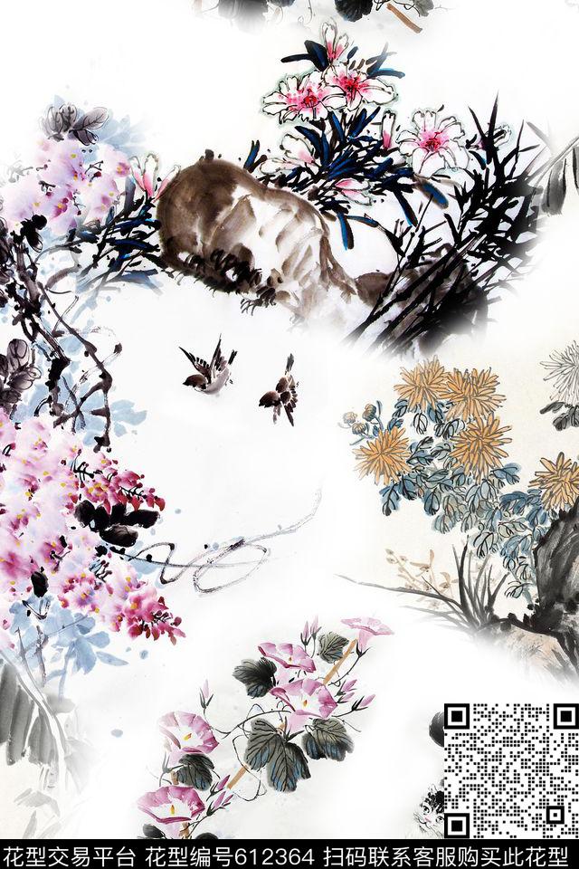 国画花卉旗袍连衣裙数码印花华亿平台下载（图片编号: 612364） - 瓦栏（Walan）