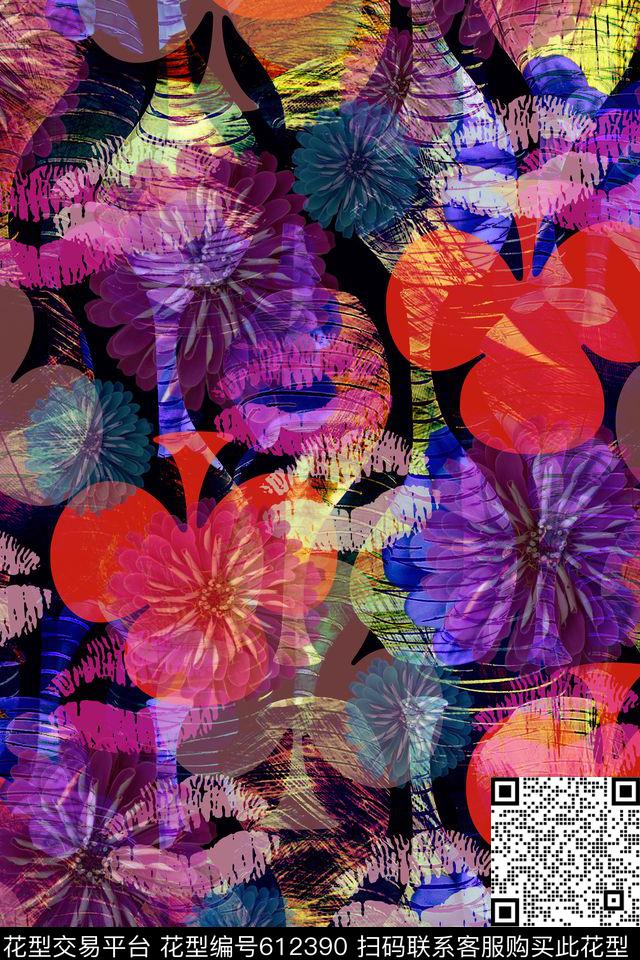 花卉大花花朵数码印花华亿平台下载（图片编号: 612390） - 瓦栏（Walan）