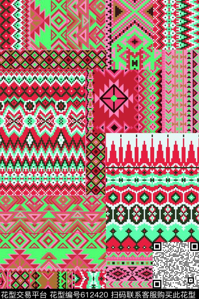 民族风部落花纹拼接传统印花华亿平台下载（图片编号: 612420） - 瓦栏（Walan）