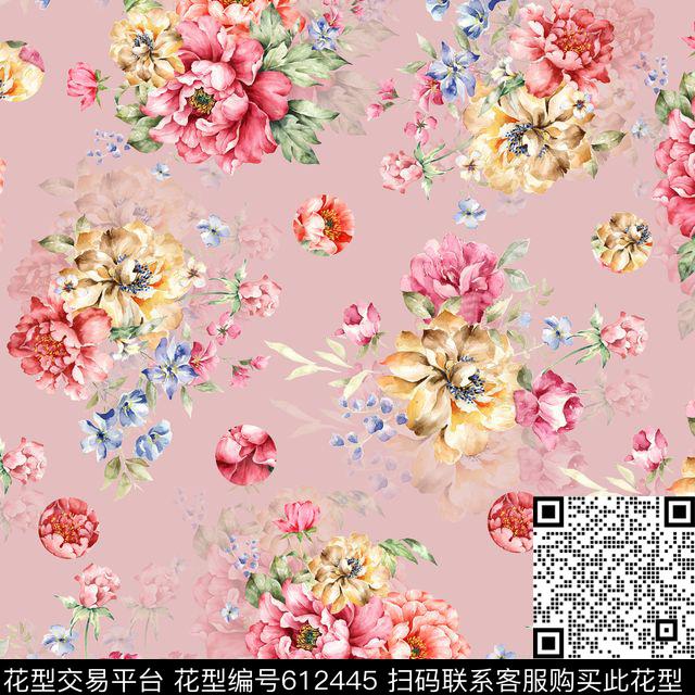 百合玫瑰花卉传统印花华亿平台下载（图片编号: 612445） - 瓦栏（Walan）