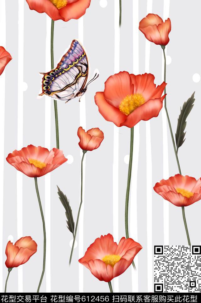 罂粟花花朵花卉数码印花华亿平台下载（图片编号: 612456） - 瓦栏（Walan）