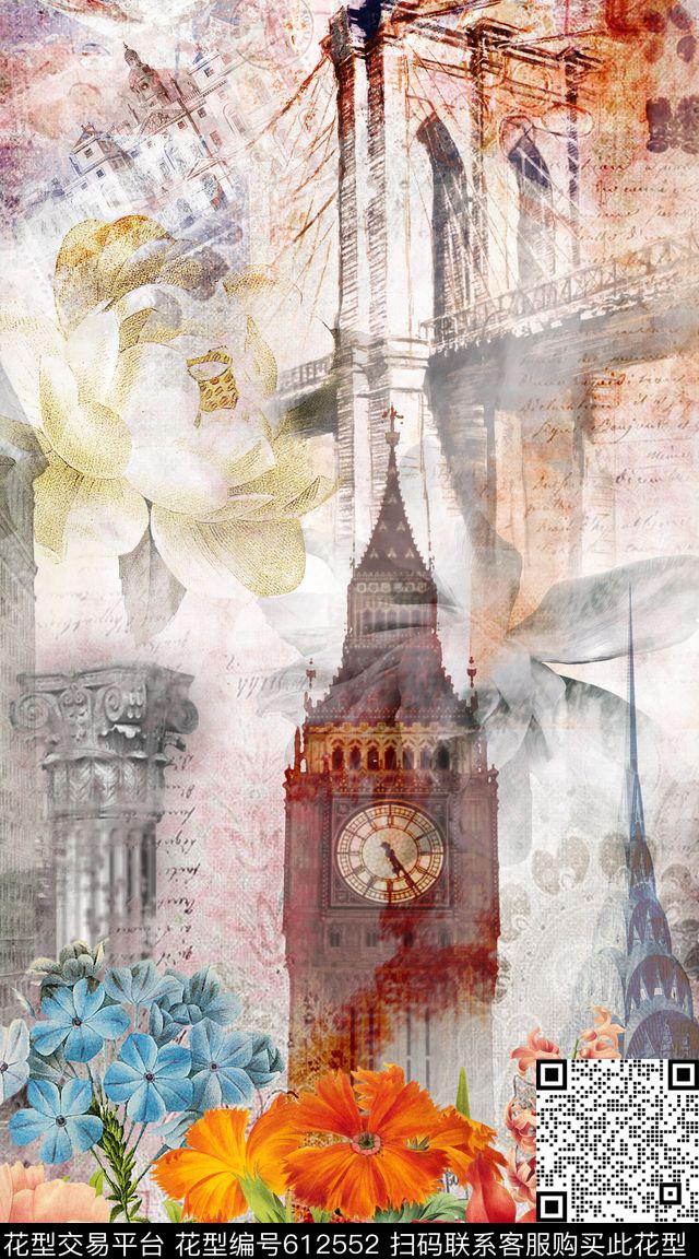 欧式花卉花卉欧式建筑数码印花华亿平台下载（图片编号: 612552） - 瓦栏（Walan）