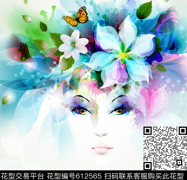 美女头胸花卡通头像数码印花华亿平台下载（图片编号: 612565） - 瓦栏（Walan）