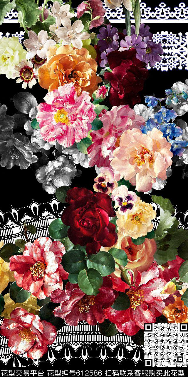 蕾丝欧式花卉花卉数码印花华亿平台下载（图片编号: 612586） - 瓦栏（Walan）