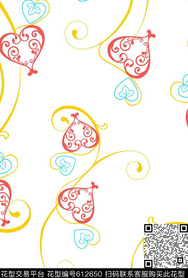2017年春夏女装华亿平台趣味手绘线条花卉抽象卡通爱心精灵华亿平台传统印花华亿平台下载（图片编号: 612650） - 瓦栏（Walan）