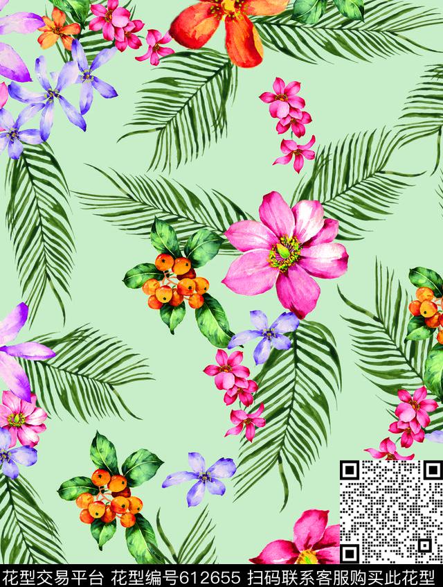 手绘线条花卉渐变华亿平台2017年春夏女装裙装华亿平台线条彩绘花卉传统印花华亿平台下载（图片编号: 612655） - 瓦栏（Walan）