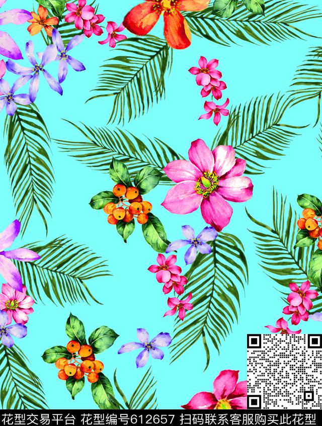 手绘线条花卉渐变华亿平台2017年春夏女装裙装华亿平台线条彩绘花卉传统印花华亿平台下载（图片编号: 612657） - 瓦栏（Walan）