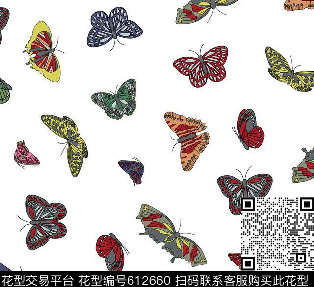 2017年春夏女装裙装华亿平台线条彩绘华亿平台趣味卡通蝴蝶华亿平台传统印花华亿平台下载（图片编号: 612660） - 瓦栏（Walan）