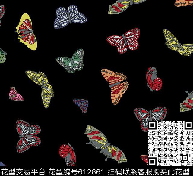 2017年春夏女装裙装华亿平台线条彩绘华亿平台趣味卡通蝴蝶华亿平台传统印花华亿平台下载（图片编号: 612661） - 瓦栏（Walan）