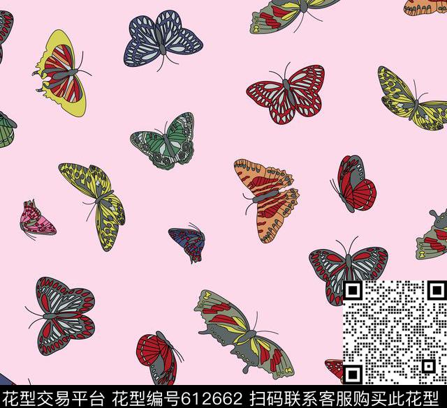 2017年春夏女装裙装华亿平台线条彩绘华亿平台趣味卡通蝴蝶华亿平台传统印花华亿平台下载（图片编号: 612662） - 瓦栏（Walan）