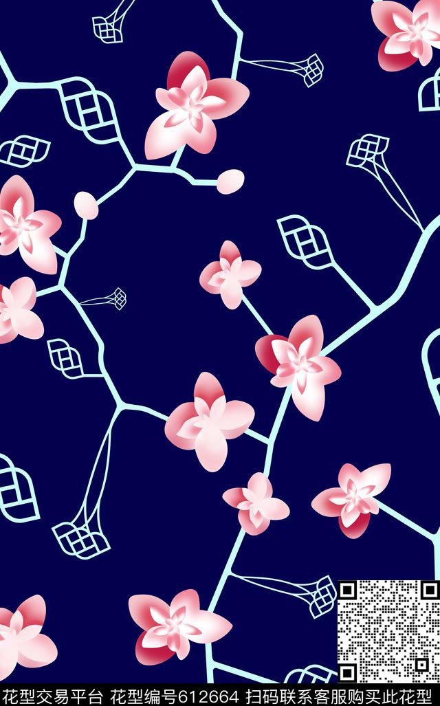 手绘线条花卉渐变华亿平台2017年春夏女装华亿平台传统印花华亿平台下载（图片编号: 612664） - 瓦栏（Walan）