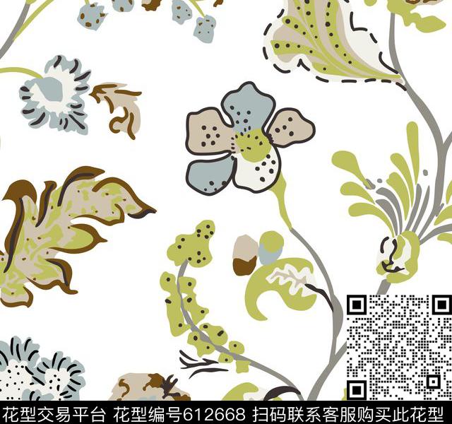 2017年春夏女装华亿平台趣味卡通手绘花卉传统印花华亿平台下载（图片编号: 612668） - 瓦栏（Walan）