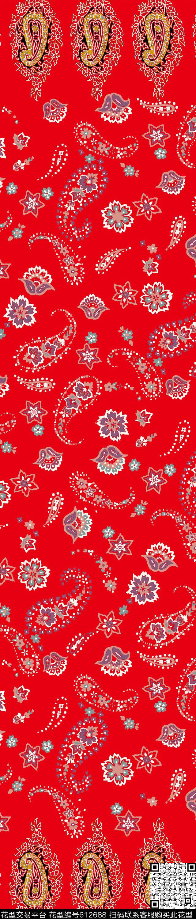 中东迪拜风格服饰纹样2017年双边定位裙边女装新华亿平台民族风佩斯利腰果花传统印花华亿平台下载（图片编号: 612688） - 瓦栏（Walan）