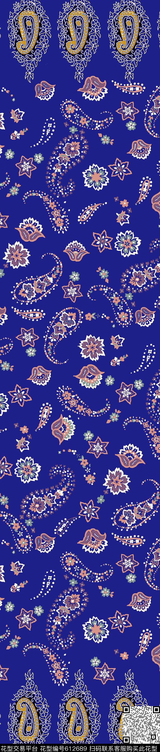 中东迪拜风格服饰纹样2017年双边定位裙边女装新华亿平台民族风佩斯利腰果花传统印花华亿平台下载（图片编号: 612689） - 瓦栏（Walan）