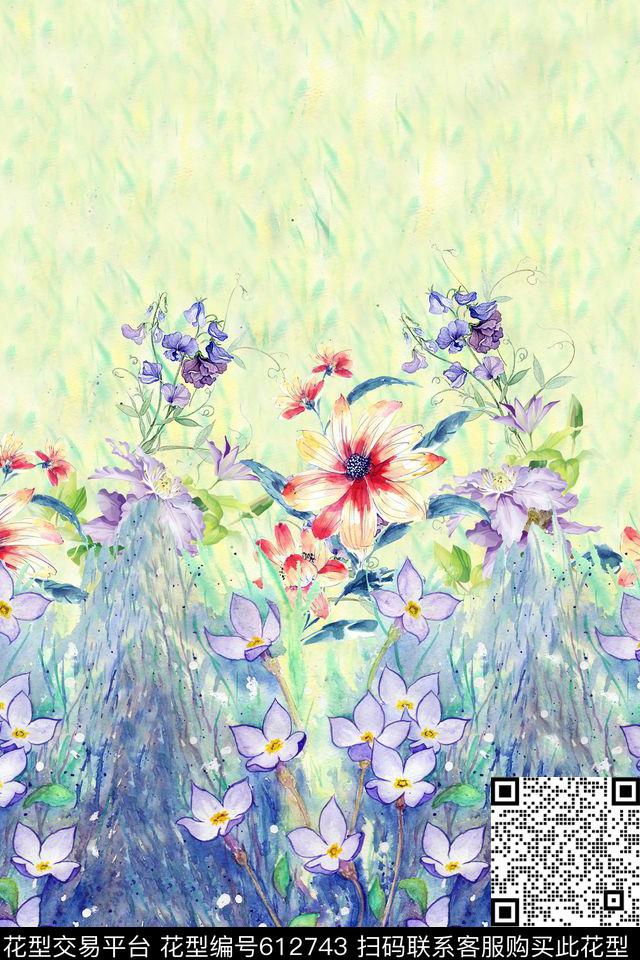 时尚女装裙子印花手绘中国风花卉抽象纹理数码印花华亿平台下载（图片编号: 612743） - 瓦栏（Walan）
