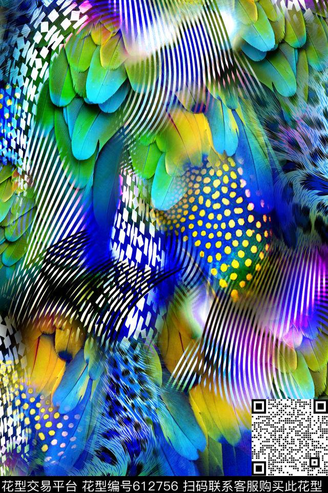 羽毛豹纹波点数码印花华亿平台下载（图片编号: 612756） - 瓦栏（Walan）