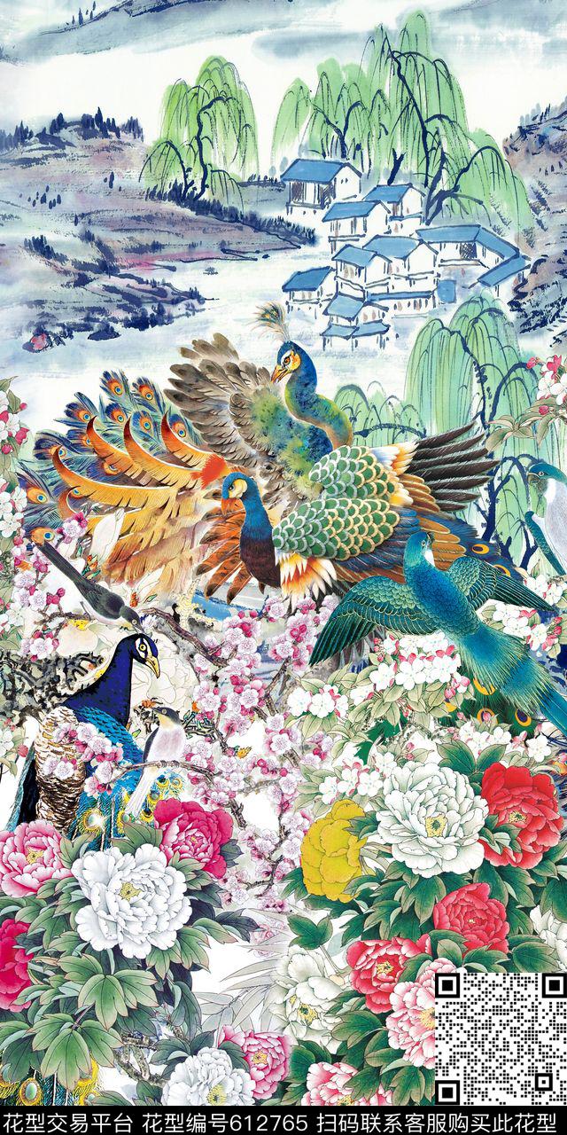 中国风国画牡丹数码印花华亿平台下载（图片编号: 612765） - 瓦栏（Walan）