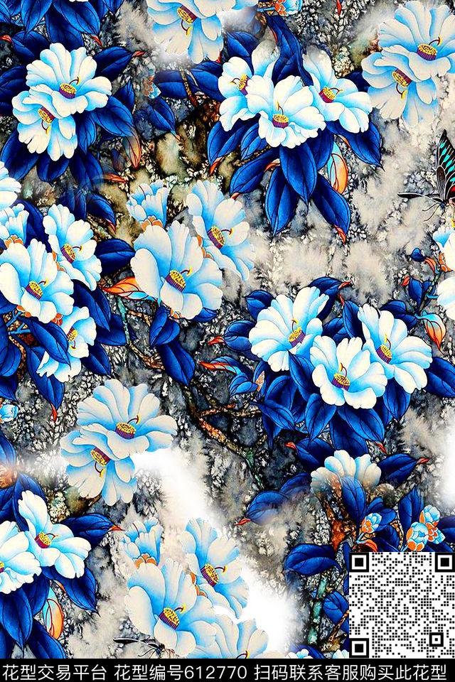 花朵中国风花卉数码印花华亿平台下载（图片编号: 612770） - 瓦栏（Walan）