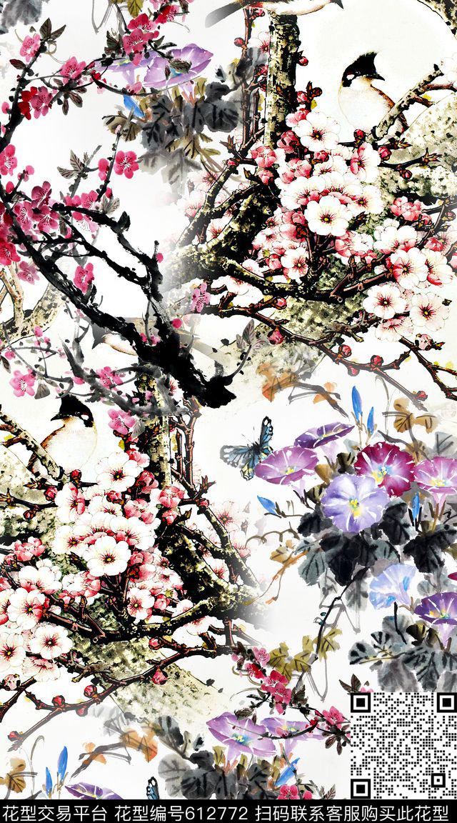中国风复古花卉数码印花华亿平台下载（图片编号: 612772） - 瓦栏（Walan）