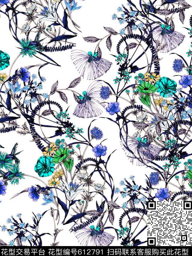 时尚花朵花卉数码印花华亿平台下载（图片编号: 612791） - 瓦栏（Walan）