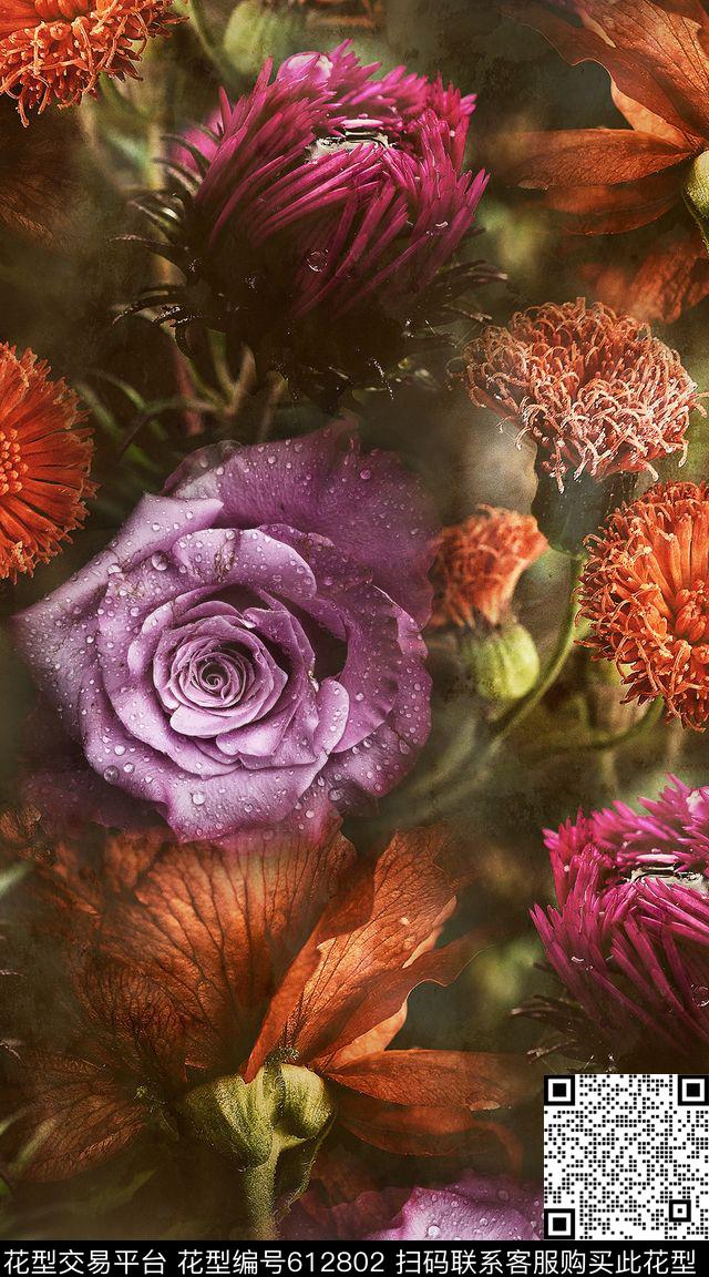 创意花卉复古数码印花华亿平台下载（图片编号: 612802） - 瓦栏（Walan）