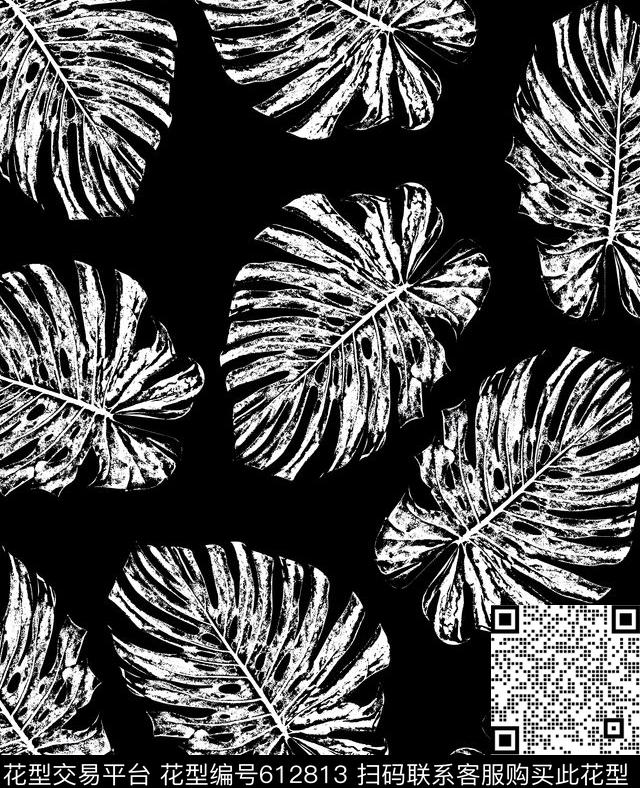 抽象叶子传统数码印花华亿平台下载（图片编号: 612813） - 瓦栏（Walan）