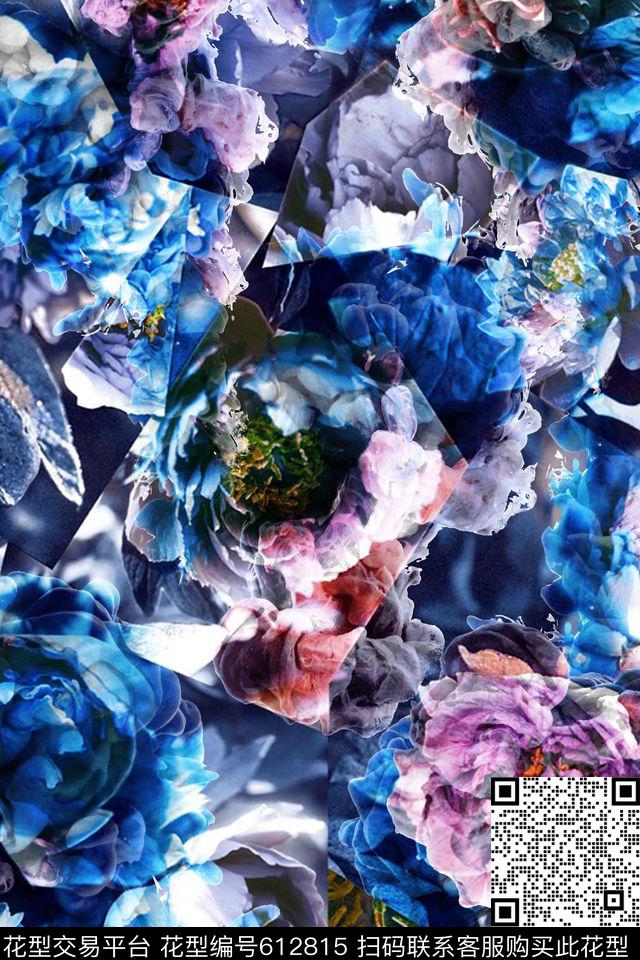 抽象写意花卉烟雾花卉数码印花华亿平台下载（图片编号: 612815） - 瓦栏（Walan）