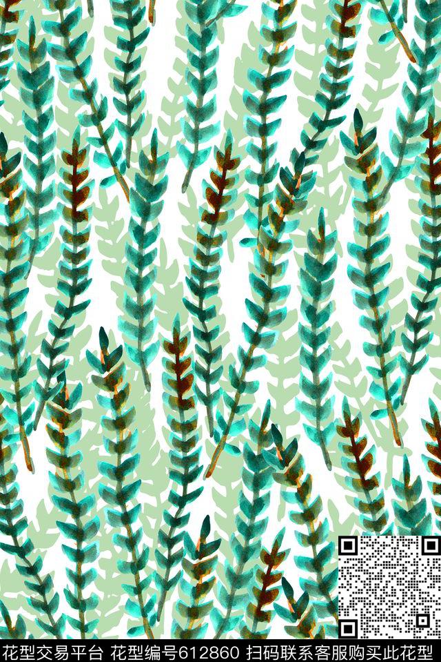 树叶藤曼水彩数码印花华亿平台下载（图片编号: 612860） - 瓦栏（Walan）